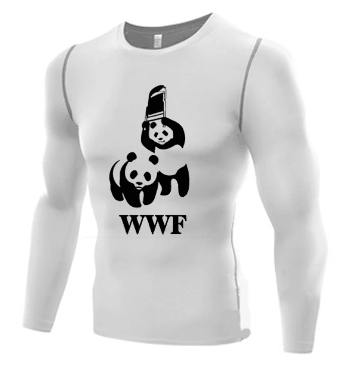 Wwf рубашка для занятий борьбой для обтягивающая мужская кофта с коротким рукавом wwf панда футболка Бодибилдинг топы базовый Слои wwf футболка стул funy - Цвет: Черный