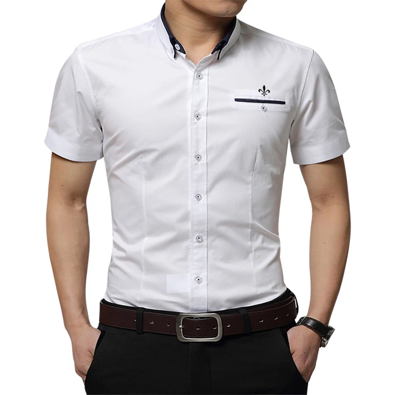 Мода Blusa Camisa Social Masculina Dudalina короткий рукав Slim Fit рубашка мужская Цветочная одежда пуловер Белый мужской холодный - Цвет: DCZ2306-WHITE