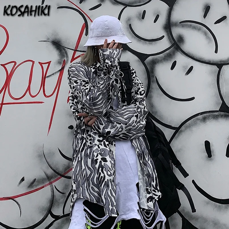 KOSAHIKI леопардового цвета с длинными рукавами Блузки для Для женщин готика в