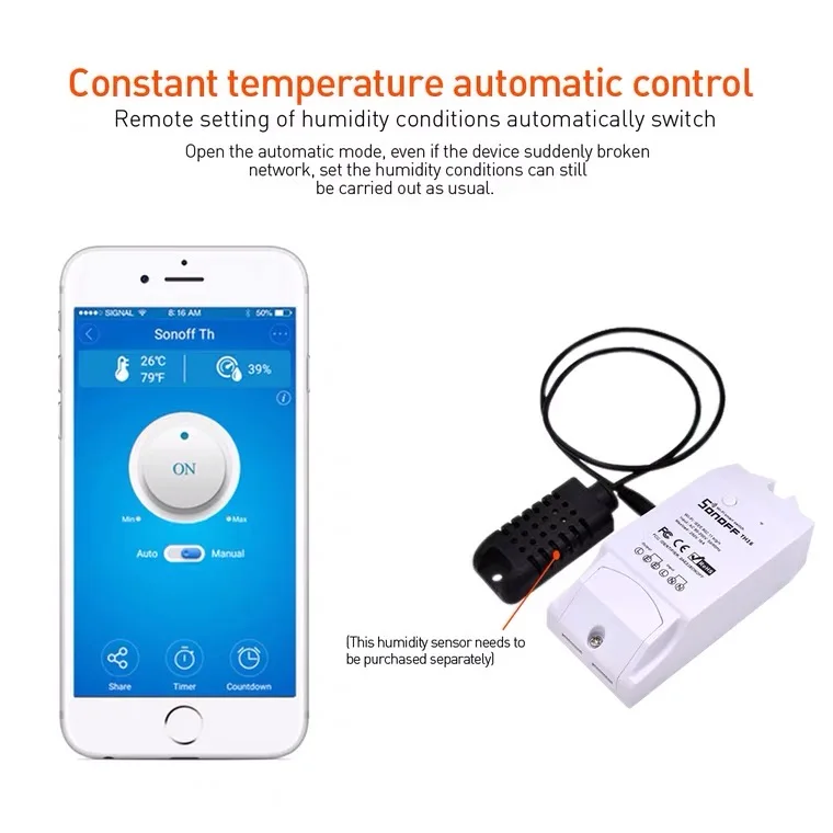 

Sonoff TH10 /TH16 Temperature Humidity Monitoring WiFi Switch Real Time Temperature Display Work With EWeLink Alexa Google Home
