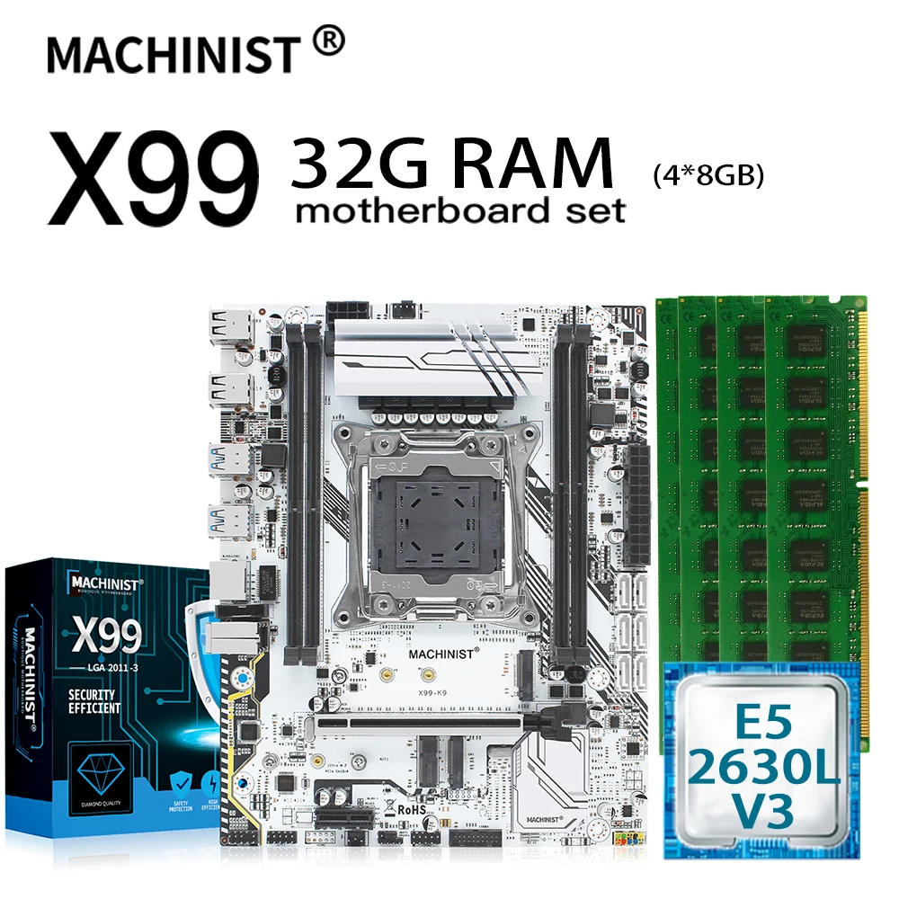 Preise MASCHINIST X99 Motherboard LGA 2011-3 Combo Mit Xeon E5 2630L V3 CPU 32GB 4*8G DDR4 ECC REG RAM NVME M.2 SSD Mainboard X99-K9