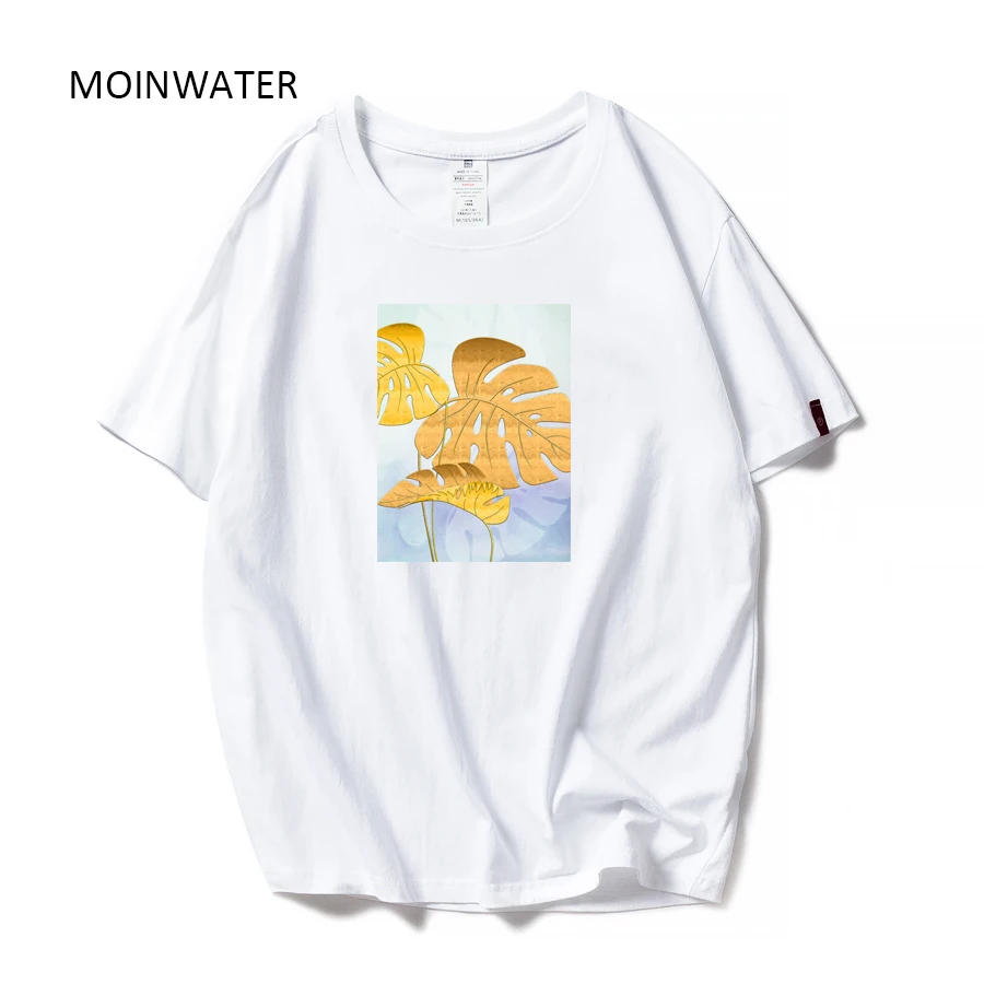 Футболка MOINWATER MT20019 женская с принтом листьев Модный хлопковый топ белый и черный