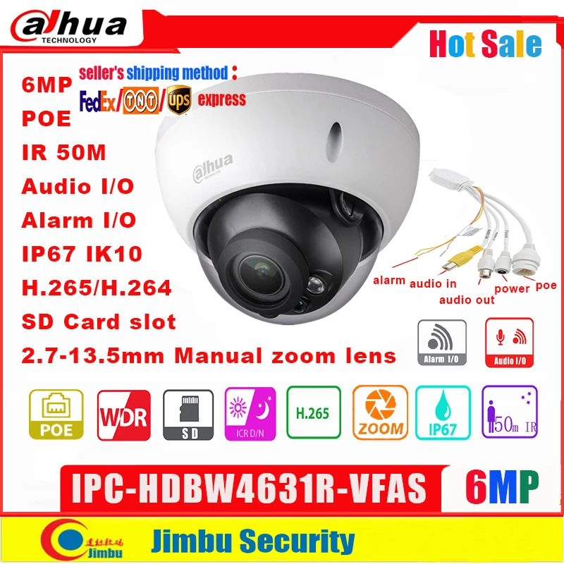 Сетевой видеорегистратор Dahua IP Камера POE 6MP IPC HDBW4631R VFAS 2 7 13 5 мм H.265 ручной объектив с