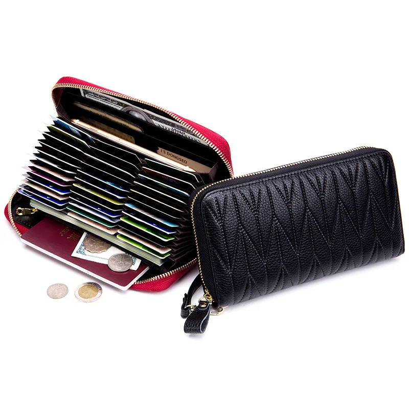 

New Women Wallet Long Large-capacity Genuine Leather Zipper Rfid Women Credit Card Solid Color Clutch Bag
