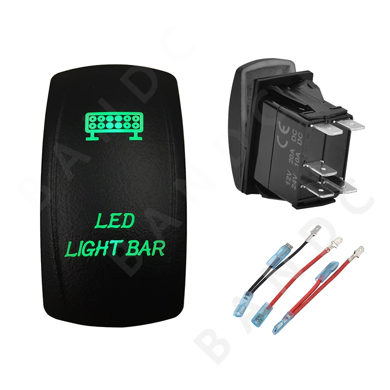 

LED LIGHT BAR 5P ON-OFF SPST Green LED Light Laser-Etched Rocker Switch for Car Boat Marine Yacht ARB RV Bus Truck，Jumper Wires