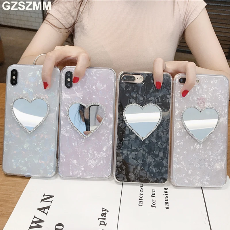 Блестящий зеркальный чехол для телефона с бриллиантами и сердечками Iphone 11 12 Pro Max