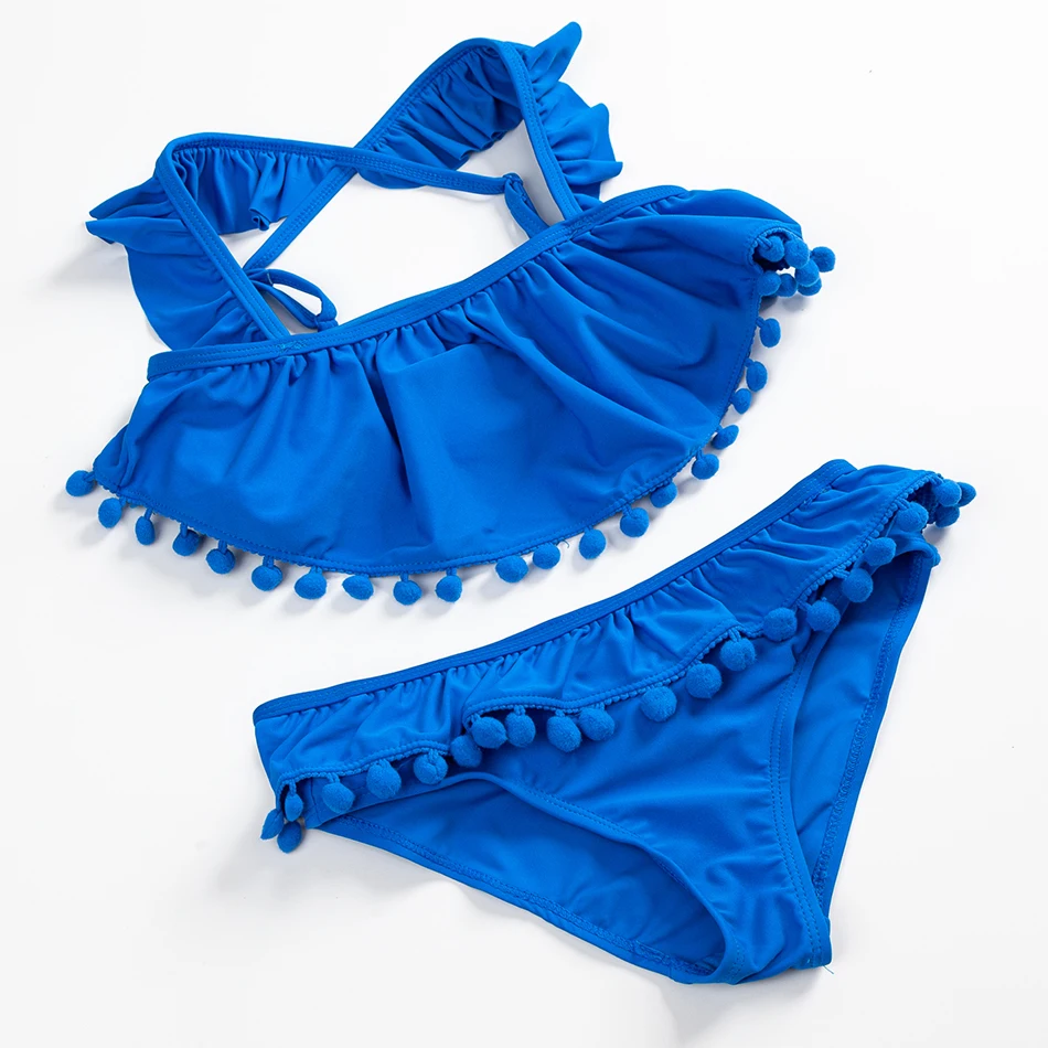5-13years Girls Swimwear Ruffle Style Two-piece Bathing Suits 2021 New Blue Children Beachwear Tankini 1061 | Спорт и развлечения