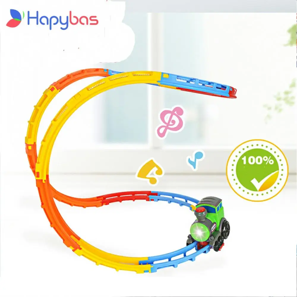 

Innovativ music tumble rolling train DIY electric ABS flashing light music creative exercise rail car toy best gift for children