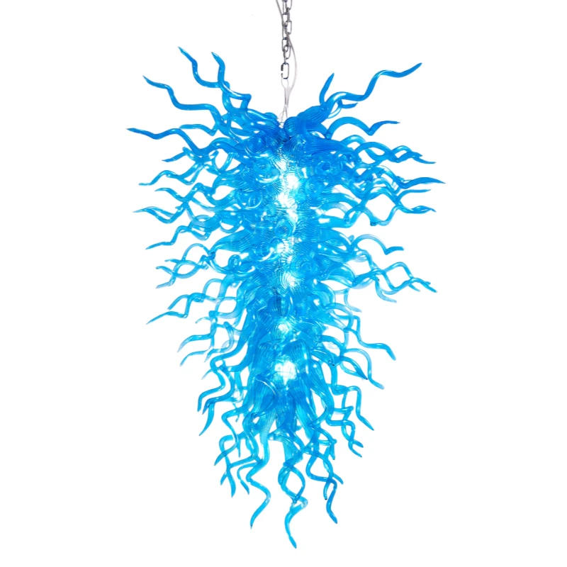 

Big Size Hotel Lobby LED Light Source Hand Blown Glass Modern Chandelier Lightings Blue