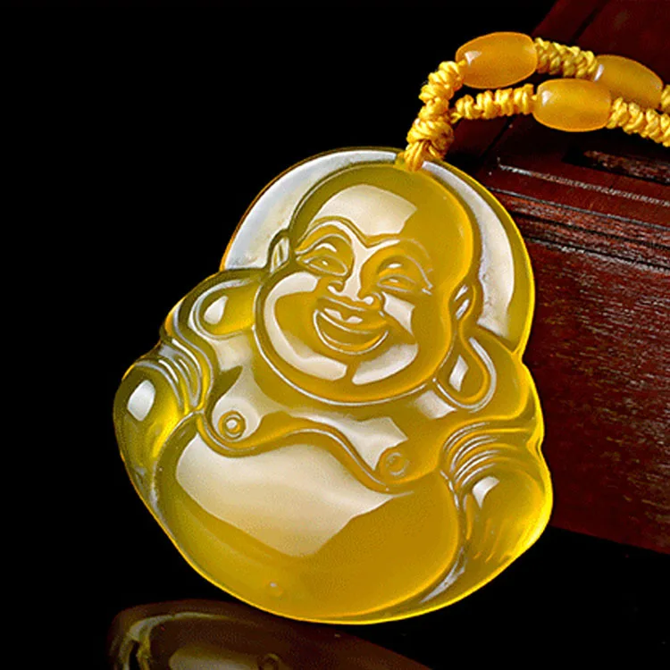 

Natural Yellow Agate Jade Guanyin Buddha Pendant Necklace Charm Jewellery Fashion Hand-carved Man Woman Luck Amulet Gifts