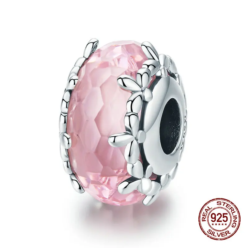 Womak fit Pandora браслет Шарм Стекло Круглые Цветочные бусины для женщин Мода 925 пробы серебряные ювелирные изделия изготовление