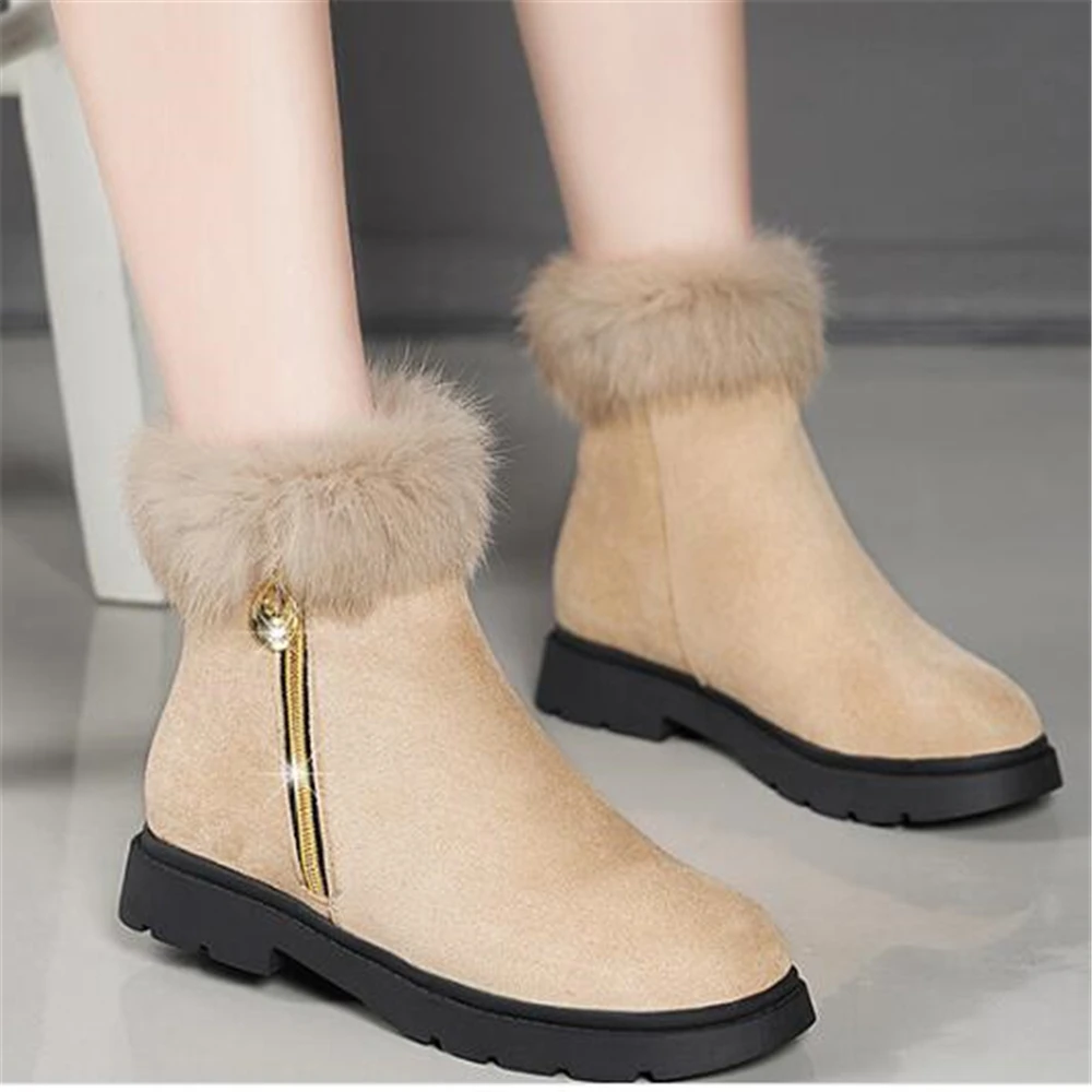 Женские ботильоны из флока Теплая обувь осень-зима однотонные Ботинки martin на