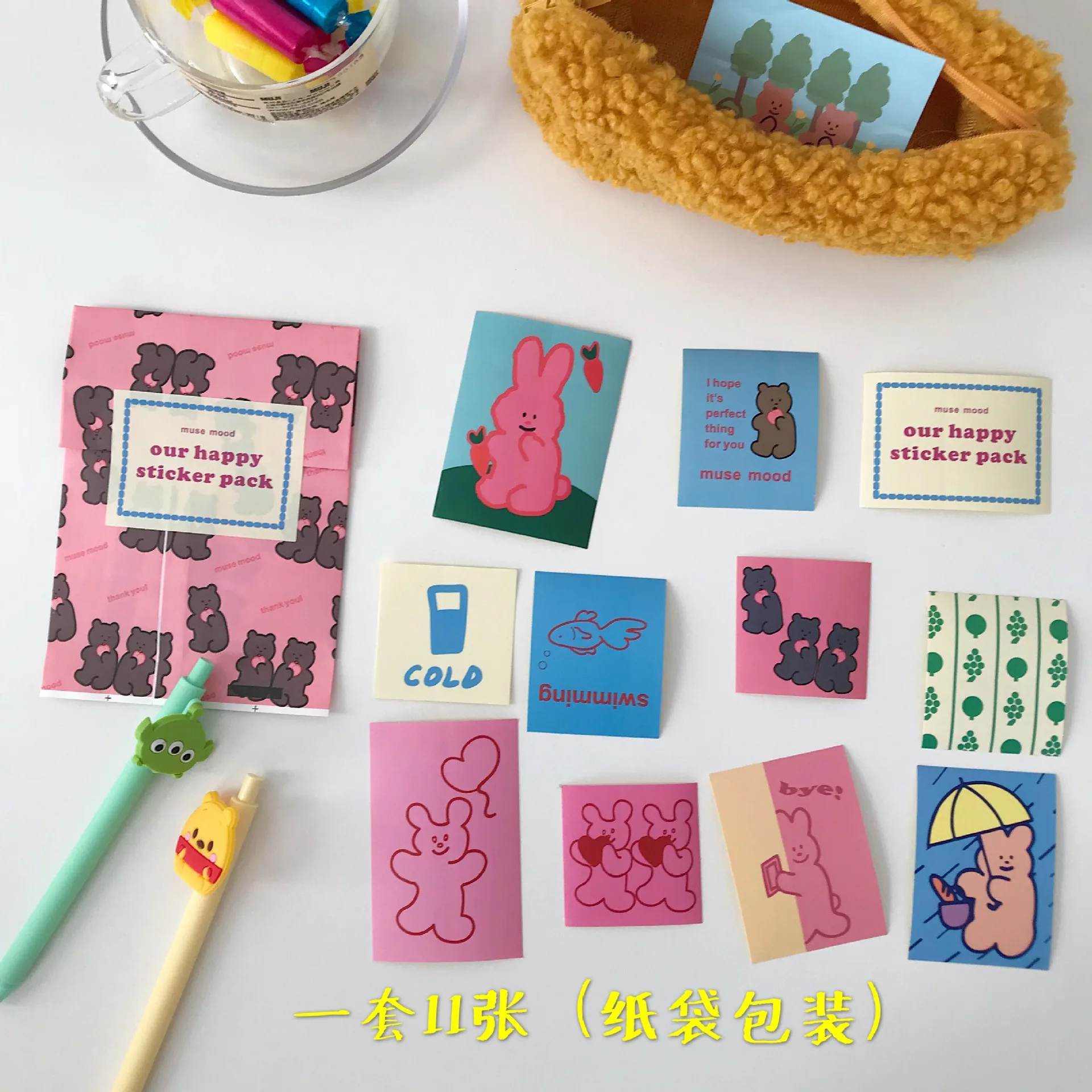 11 листов милых наклеек в стиле Ins наклейки Мультяшные кролики кофейный медведь