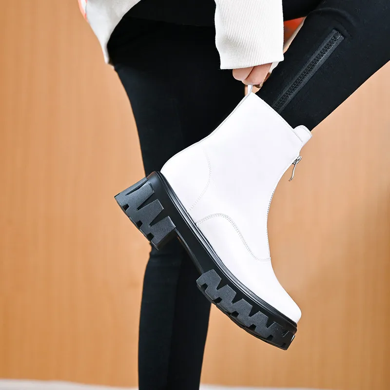

Asumer 2021 Genuine Leather Shoes Women Motorcycle Boots Thick Bottom Zip Casual Punk Shoes Autumn Winter Ankle Boots Women