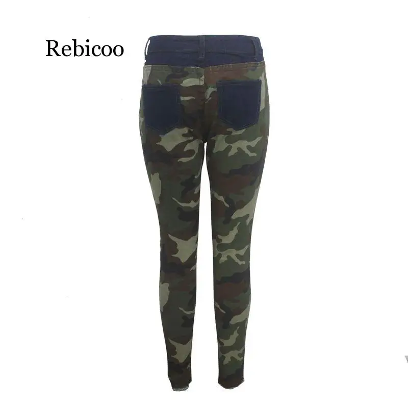 

Sexy Camouflage Plus Size Hole Denim Pants Women Autumn Skinny Trousers High Waist Stretch Bodycon Pants