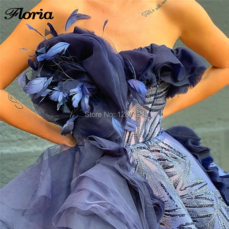 Feathers Strapless Luxury Evening Dresses For Arabic Dubai 2020 Custom Made Prom Dress Sequins Aibye Long Celebrity Party Gowns | Свадьбы и
