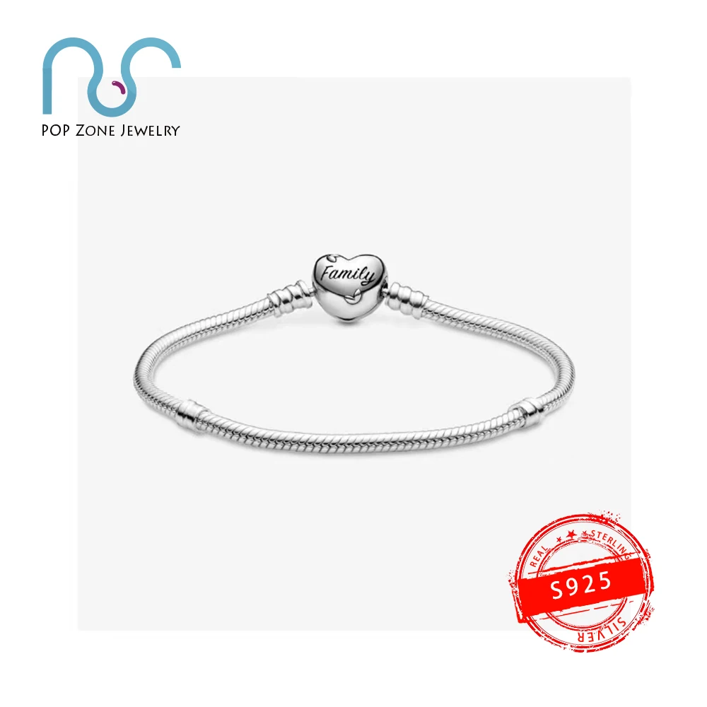 

Fit Original Pan Charm Bracelet S925 Sterling Silver Bracelet Family Tree Heart Shaped Clasp Snake Bone Chain Bracelet Brand New