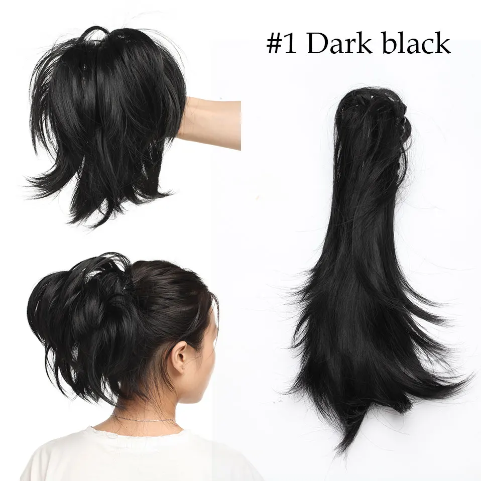 dark black S-noilite, высокотемпературные волоконные шиньоны, длинные волнистые синтетические накладные волосы на заколках, конский хвост для женщин, черный, коричневый - Цвет: dark black