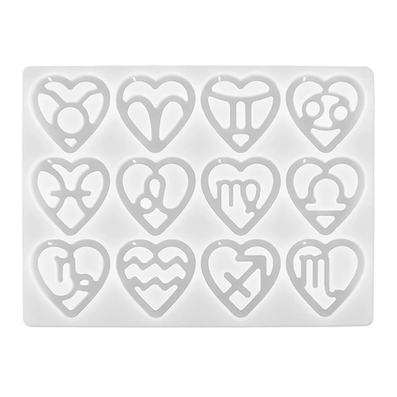 

12 Constellation Pendants Crystal Epoxy Resin Mold Love Heart Earrings Keychain Silicone Mould DIY Crafts Jewelry Casting