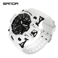 sanda new fashion sport military mens wrist watch digital quartz dual display watches waterproof casual watch for male 6030