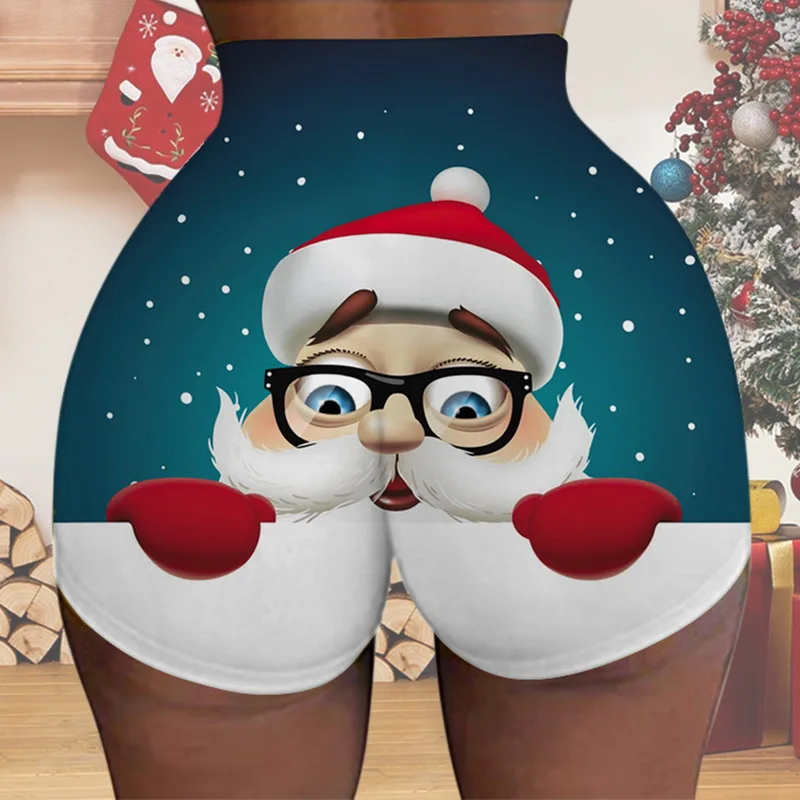

Женские сексуальные Рождественские шорты с принтом снеговика, леггинсы, облегающие шорты с высокой талией для йоги, забавные повседневные ...