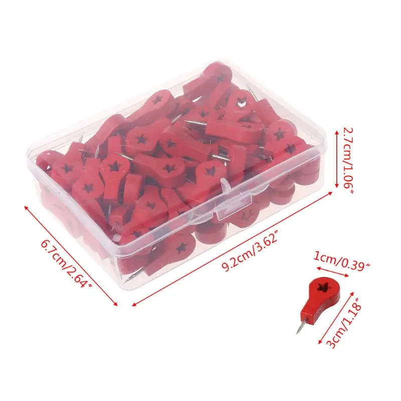 

80Pcs Map Markers Wooden Drawing Photo Wall Studs Cork Board Push Pins Thumbtack