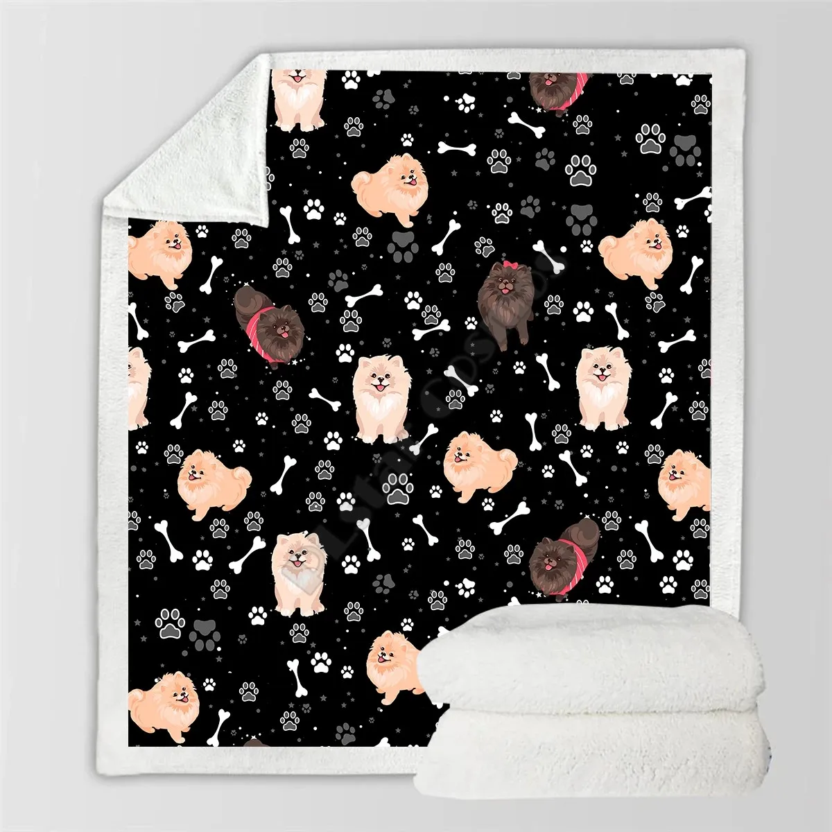 

Cute Pomeranian Cozy Premiun Fleece Blanket 3D printed Sherpa Blanket on Bed Home Textiles 02
