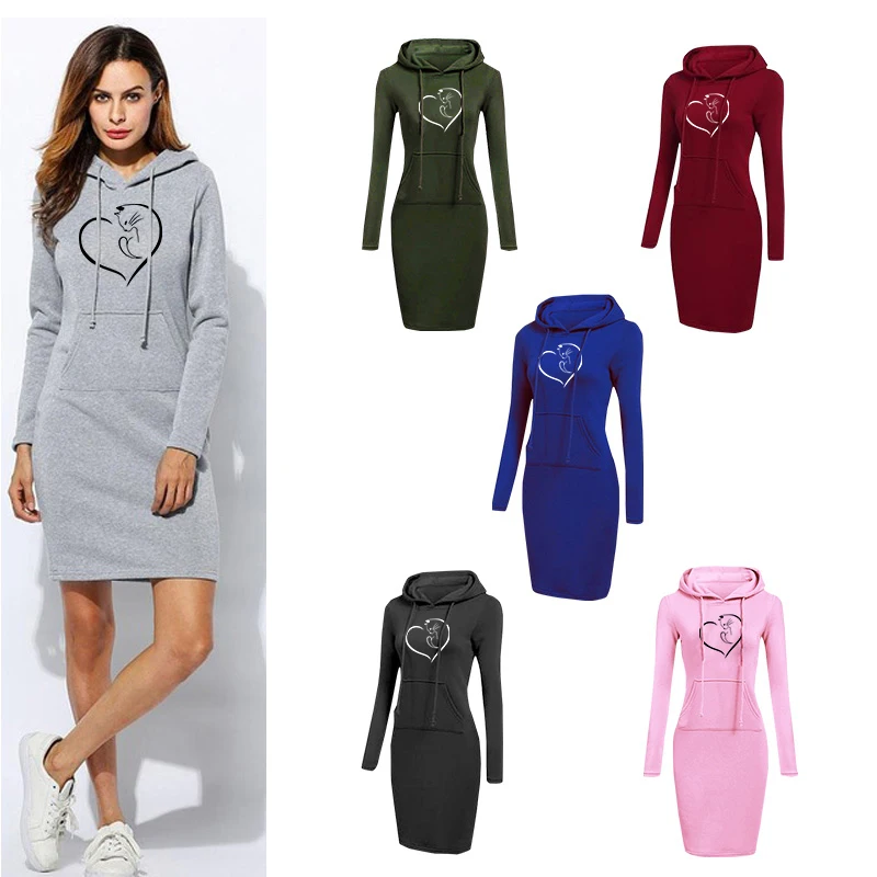Женское платье-толстовка с капюшоном длинным рукавом | Женская одежда