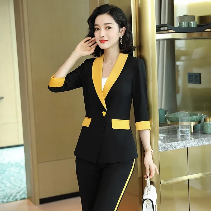 

Plus Size 5XL Elegant Green Spring Summer Formal Business Suits with Pants and Jackets Coat Ladies Career Interview Blazers