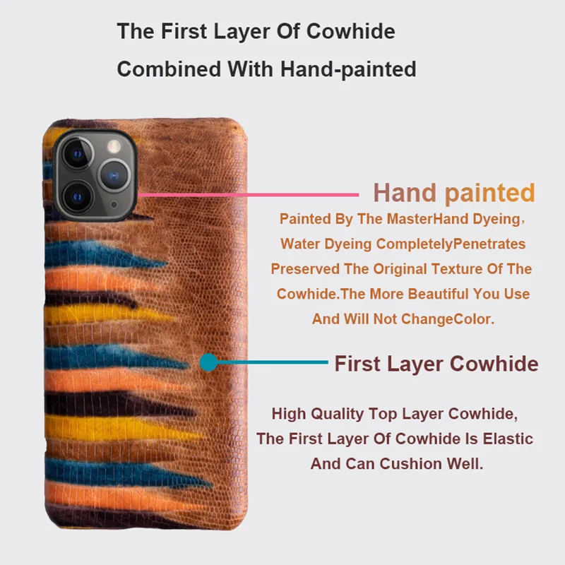 genuine leather phone case for iphone 12 11 pro x xr xs max case for se 2020 6 6s 7 8 plus cowhide colorful stripes cover free global shipping