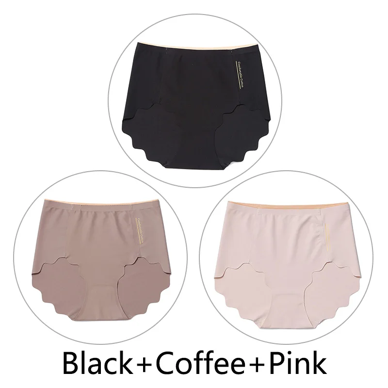 Black Coffee Pink 3 шт., Мягкие Бесшовные трусы, женские сексуальные трусики с оборками, женское Ультра тонкое нижнее белье, женские L-XXL, большие размеры, нижнее белье, новинка - Цвет: Black Coffee Pink