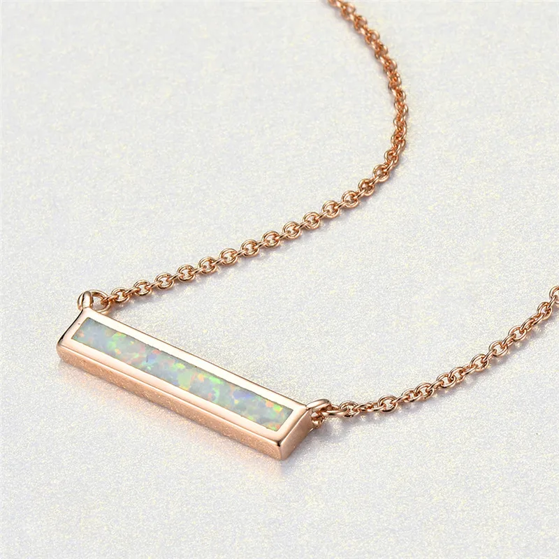 

Simple Female White Blue Pendants Necklaces Vintage Rose Gold Color Wedding Necklaces For Women Charm Square Opal Chain Necklace