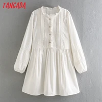 tangada 2021 spring women lace patchwork white cotton dress ruffles long sleeve ladies loose mini dress vestidos ce46