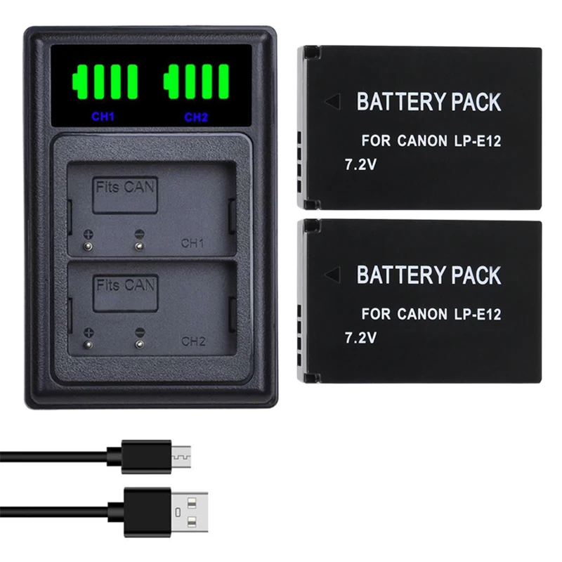 4 шт. LP-E12 LP E12 LPE12 батарея для камеры + LCD USB двойное зарядное устройство Canon EOS M50 M100 100D