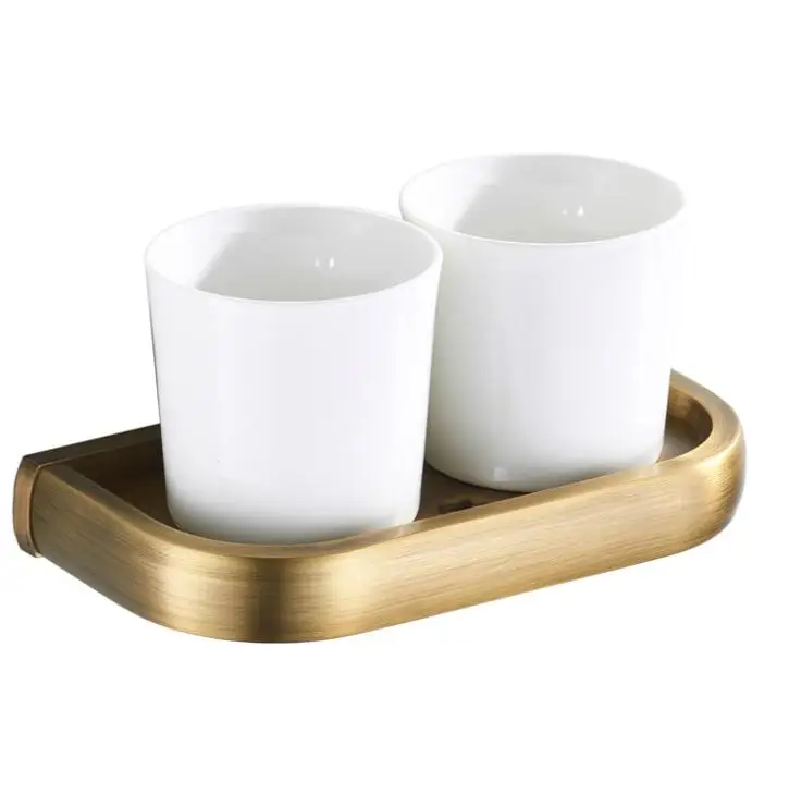 Античный латунный держатель для чашки ванной комнаты двойной строительный полка