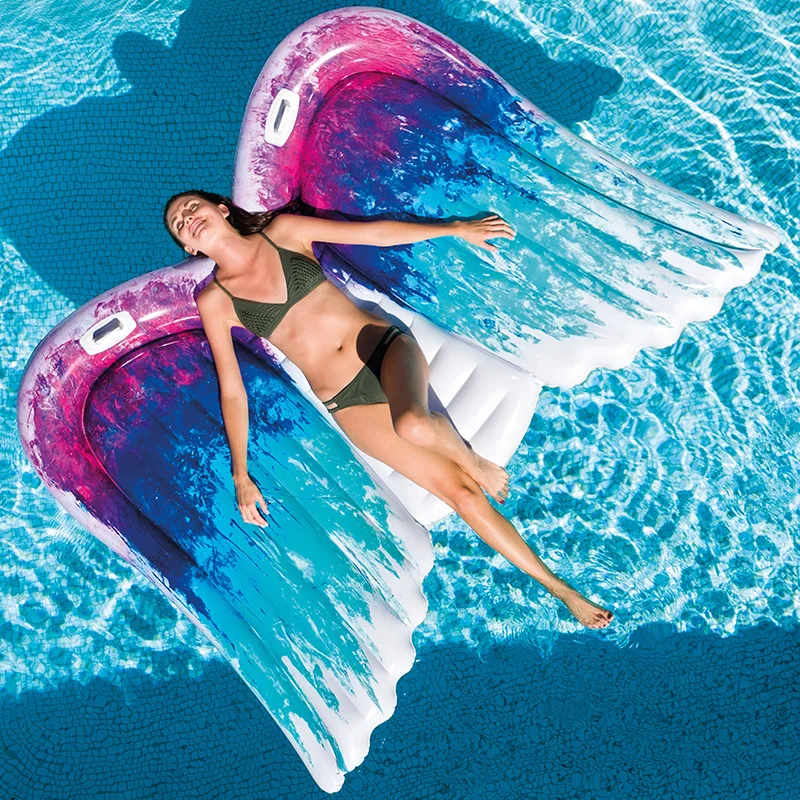 

2021 Summer New Large Colorful Angel Wings Pool Float Mattress Beach Bed Swimming Rings Adults Circle Water Toys
