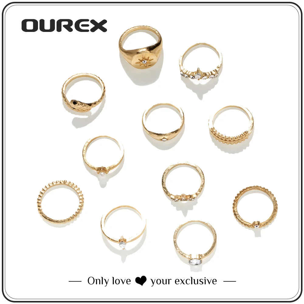 

OUREX New Fashion Punk Joint Ring Set Geometric Twist Minimalist Jewelry Metal Circular Golden Ring For Women Party Accessories