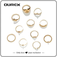 ourex new fashion punk joint ring set geometric twist minimalist jewelry metal circular golden ring for women party accessories