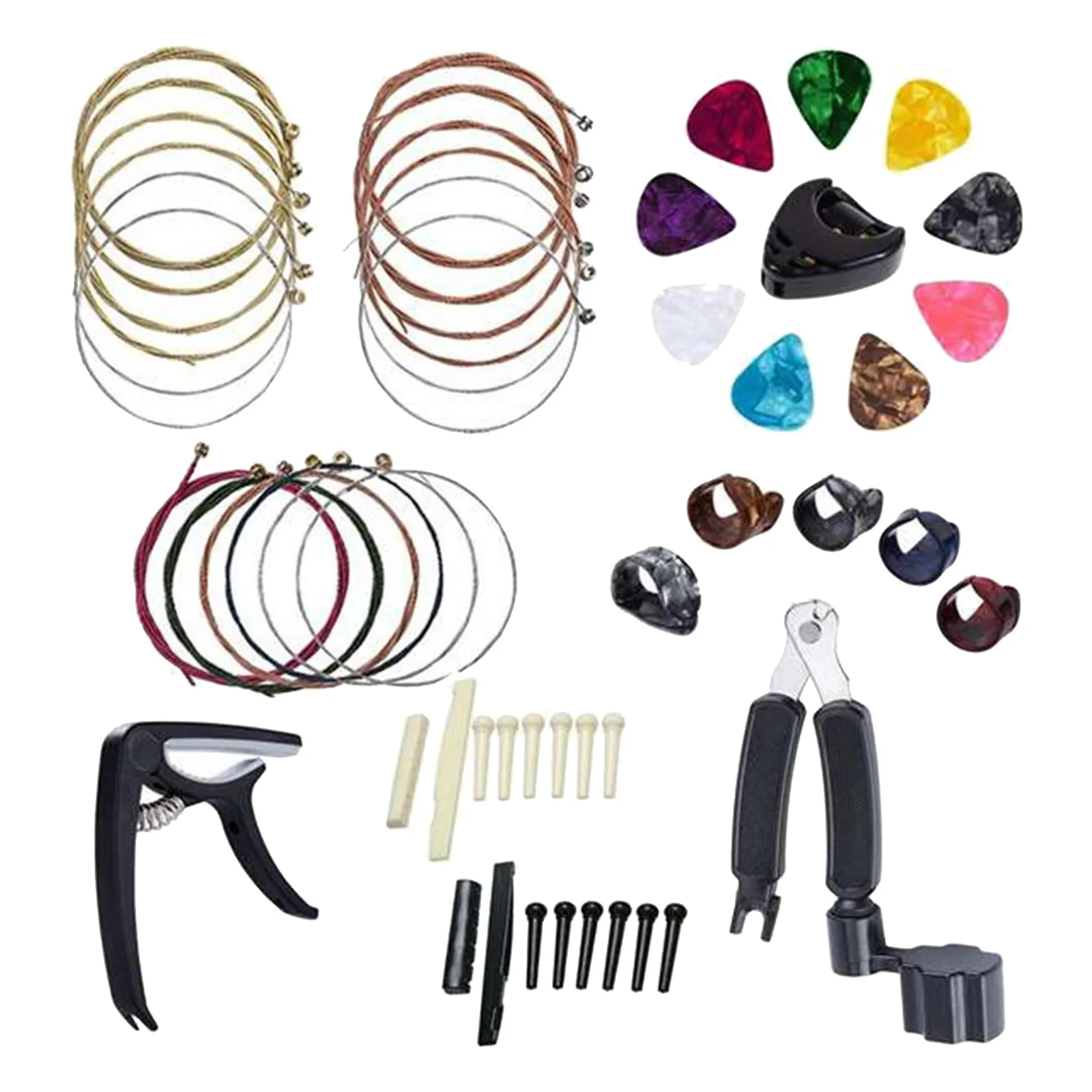 

51Pcs All-in-one Guitar Accessories Acoustic Strings, Capo, Picks Bridge Pins