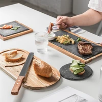 novelty design solid wood snack disc wood tray black slate bread plate lovesickness wooden plate western style japanese food