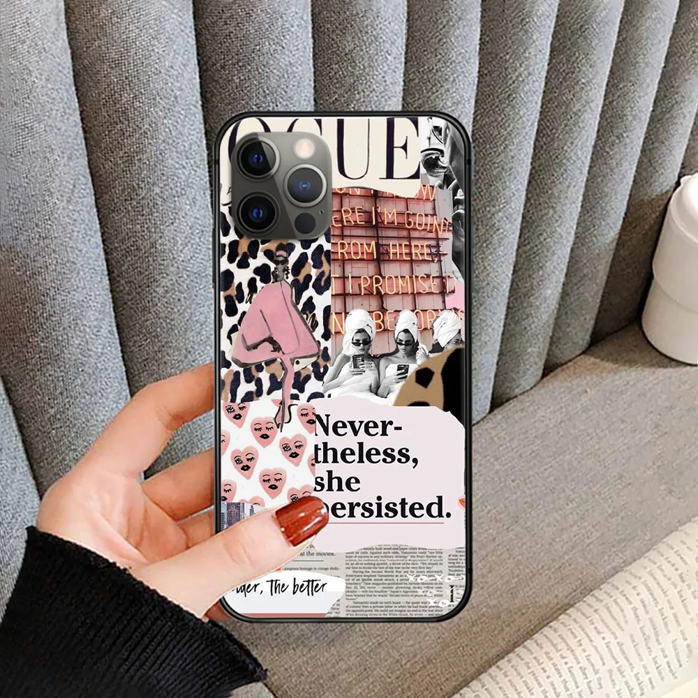 

Fashion VOGUE Charming Girl Magazine Phone Case Cover For Iphone 5 5S 6 6S PLUS 7 8 11 12 Mini X XR XS PRO SE 2020 MAX black