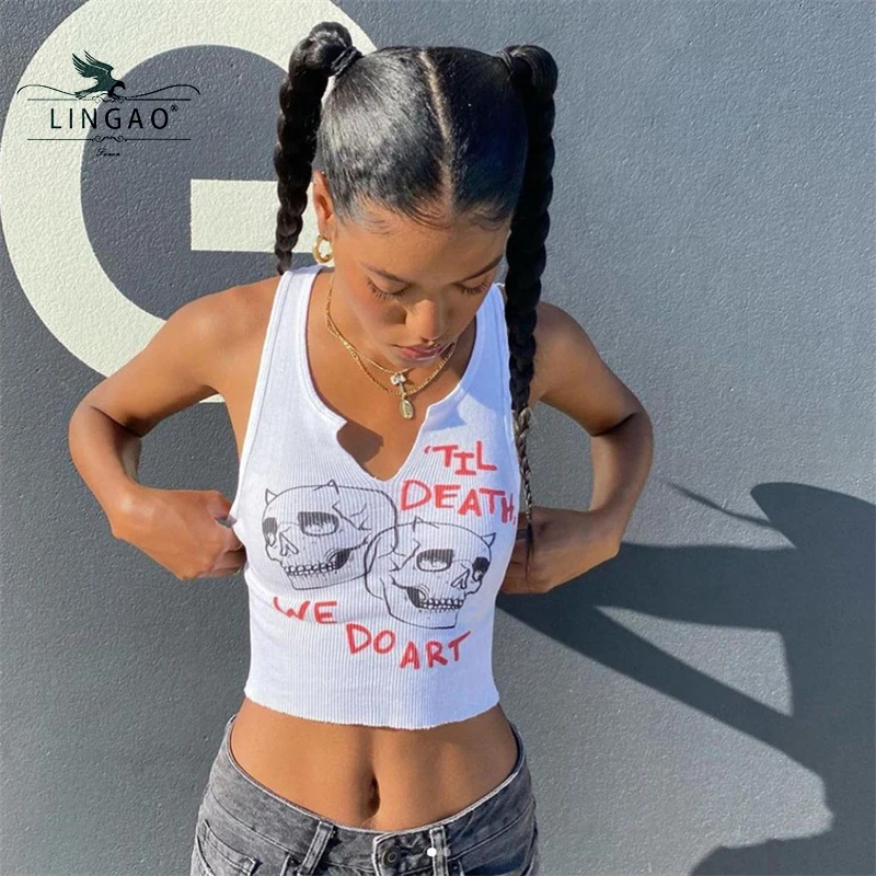 

2021 Summer New Women Chic Sleeveless Activity Tank Tops Aesthetic Graphic Cyber Streetwear Harajuku Skinny Crop Tops Camisole