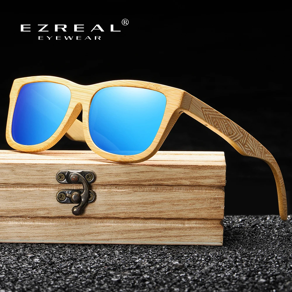 EZREAL брендовые дизайнерские натуральные деревянные бамбуковые солнцезащитные очки ручной работы роскошные солнцезащитные очки поляризованные деревянные солнцезащитные очки мужские