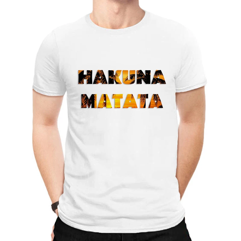 LUSLOS HAKUNA MATATA/мужская футболка больших размеров, летние футболки с коротким рукавом с изображением Льва и короля, белые футболки с принтом из мультфильма