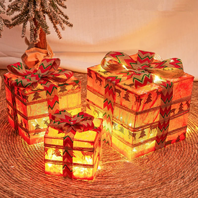 Caja de regalo de Arte de hierro para decoraci&oacute;n de &aacute;rbol de Navidad, conjunto de tres piezas para decoraci&oacute;n de centro comercial, hotel, 3 unidades-4