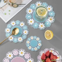 2 pcs insulation mat daisy flower coaster household saucer heat insulation pad office non slip coffee cup milk cup silicone mat