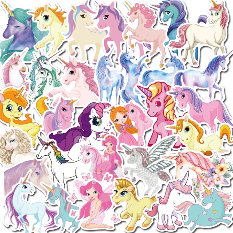 Pegatina de unicornio arco&iacute;ris bonita, Maleta de guitarra, cuaderno, ordenador, monopat&iacute;n, juguete de decoraci&oacute;n, venta al por mayor, 10/30/50 Uds.-0