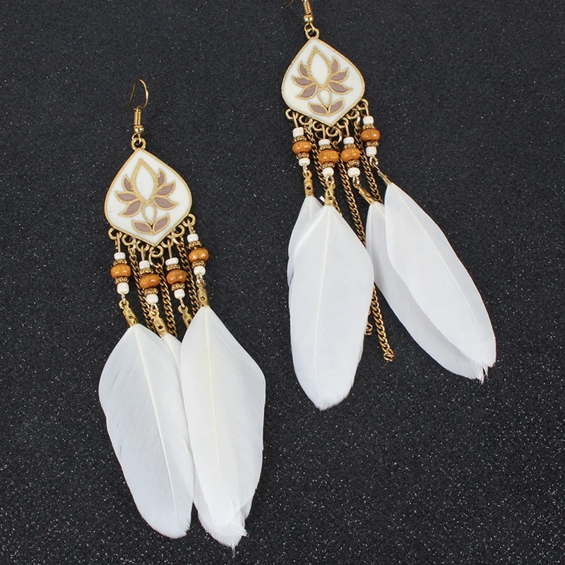 Женские винтажные серьги-подвески в богемном стиле с разноцветными листьями и