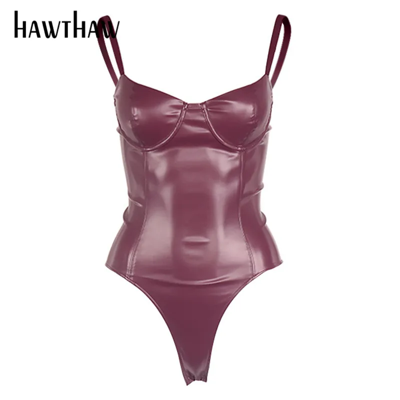

Hawthaw Women Autumn Winter Sleeveless Soild Color Bodycon Pu Leather Bodysuit Romper Playsuit 2020 Female Clothing Streetwear