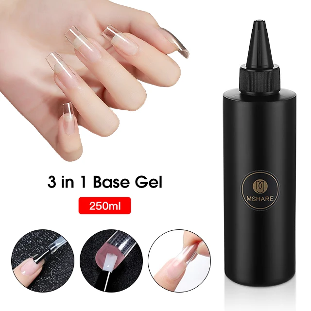 

MSHARE 3 in 1 Base Gel Nail Glue Slip Solution Soak Off Base Coat Health Resin Multifunction UV Varnish 250g 250ml